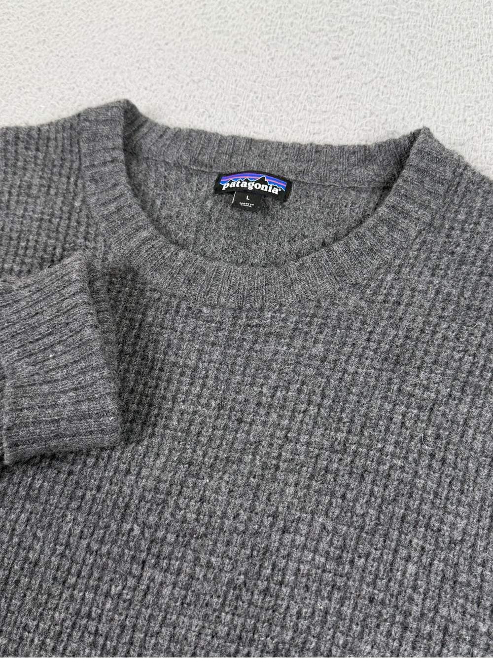 Patagonia Wool Blend Sweater Mens Large Gray Rib Knit Crewneck Pullover Preppy